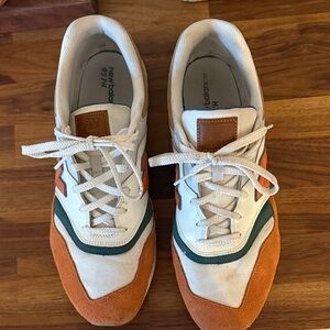 New Balance Men's White, Orange, and Green Sneakers